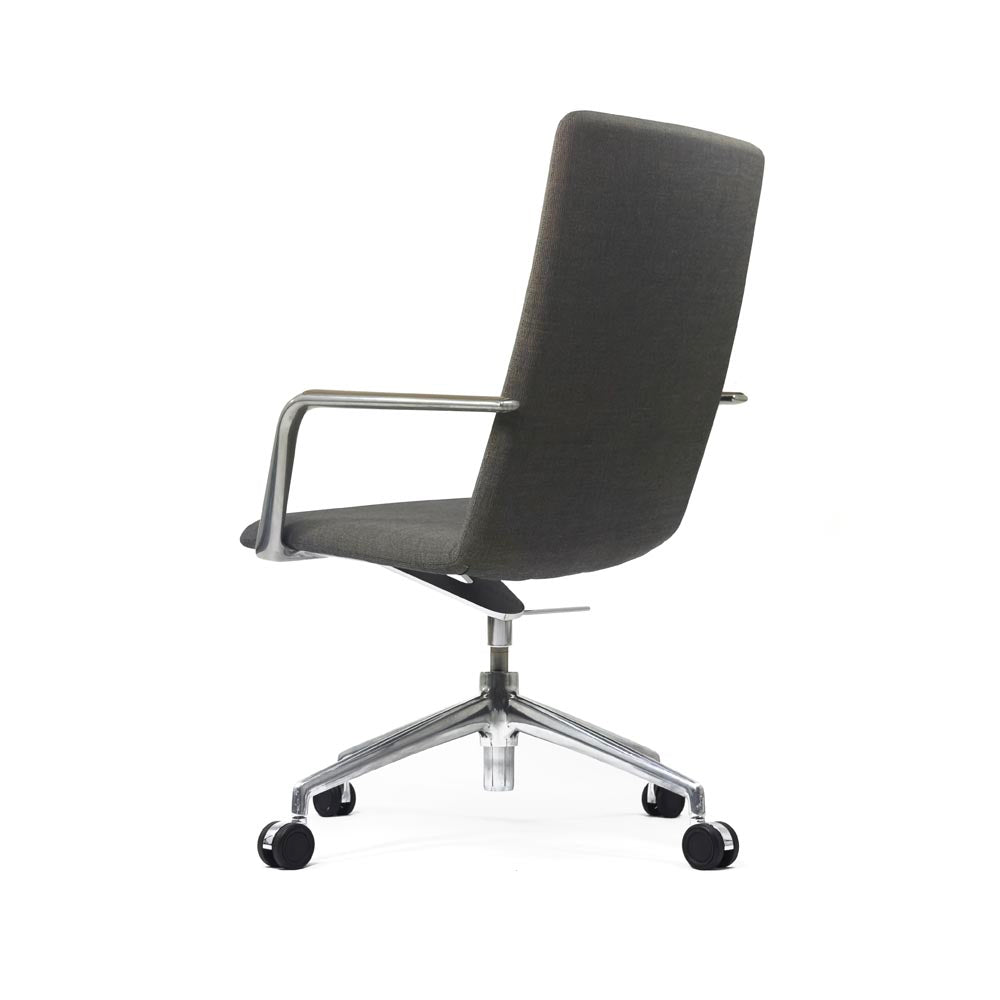 <tc>Brunner</tc>Silla de reunión Finasoft con respaldo medio en cuero gris - Reacondicionada