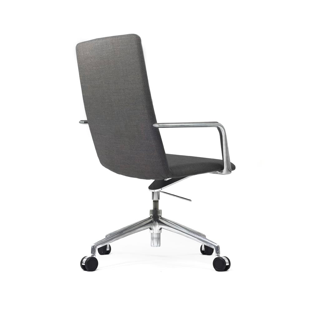 <tc>Brunner</tc>Silla de reunión Finasoft con respaldo medio en cuero gris - Reacondicionada