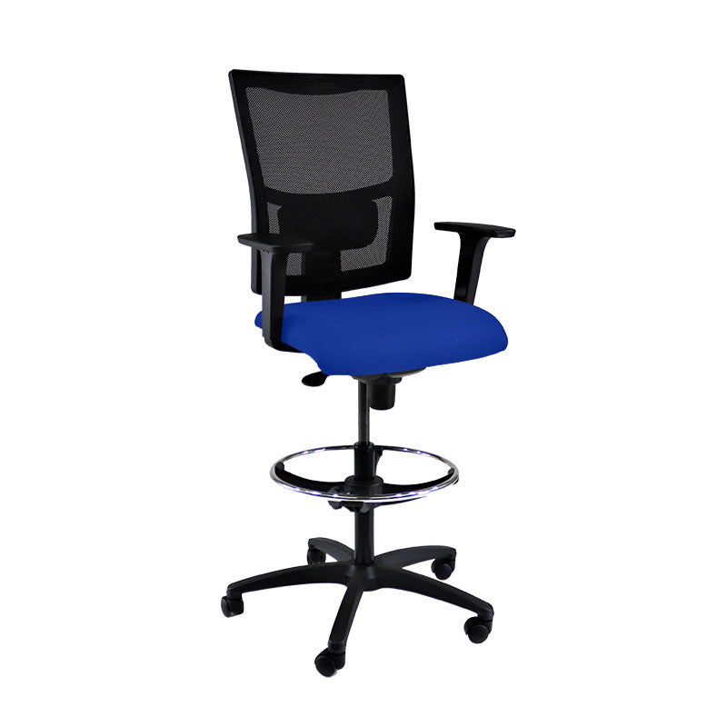 Saxen: Ergo Draughtsman Chair in Blue Fabric - Refurbished