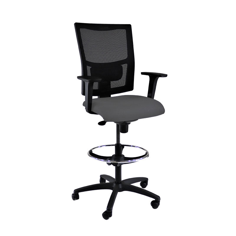 Saxen: Ergo Draughtsman Chair in Grey Fabric - Refurbished