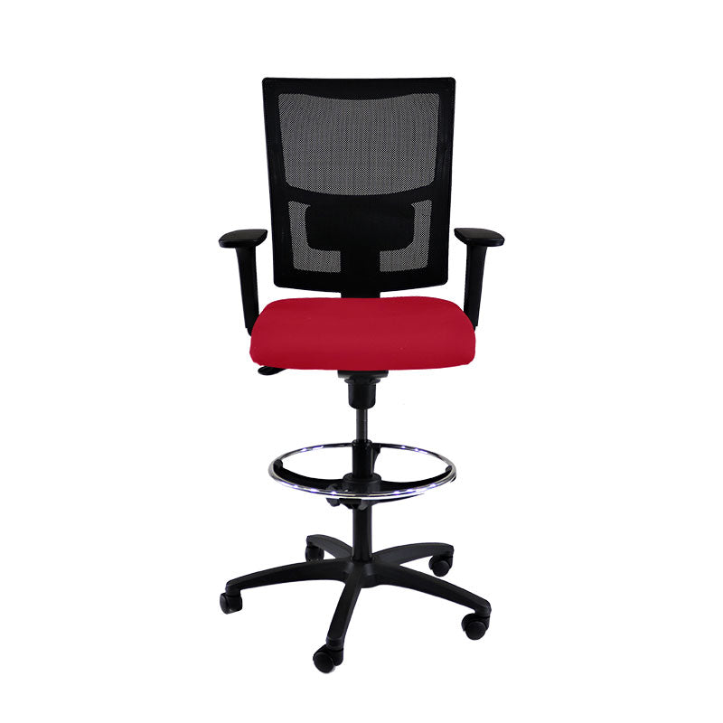 Saxen: Ergo Draughtsman Chair in Red Fabric - Refurbished