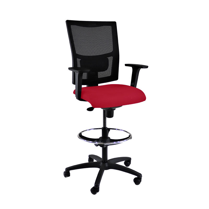 Saxen: Ergo Draughtsman Chair in Red Fabric - Refurbished