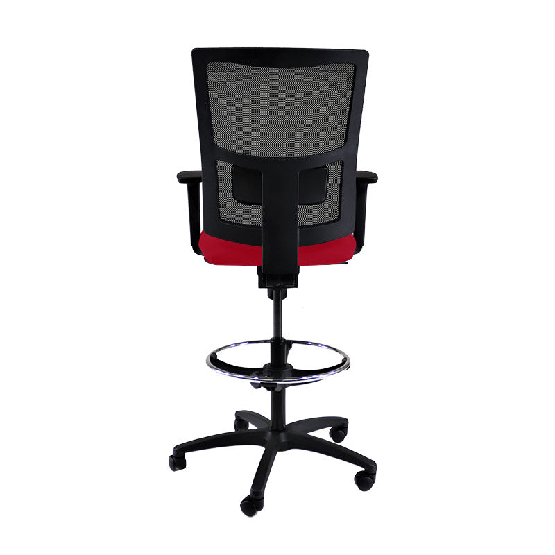 Saxen: Ergo Draughtsman Chair in Red Fabric - Refurbished