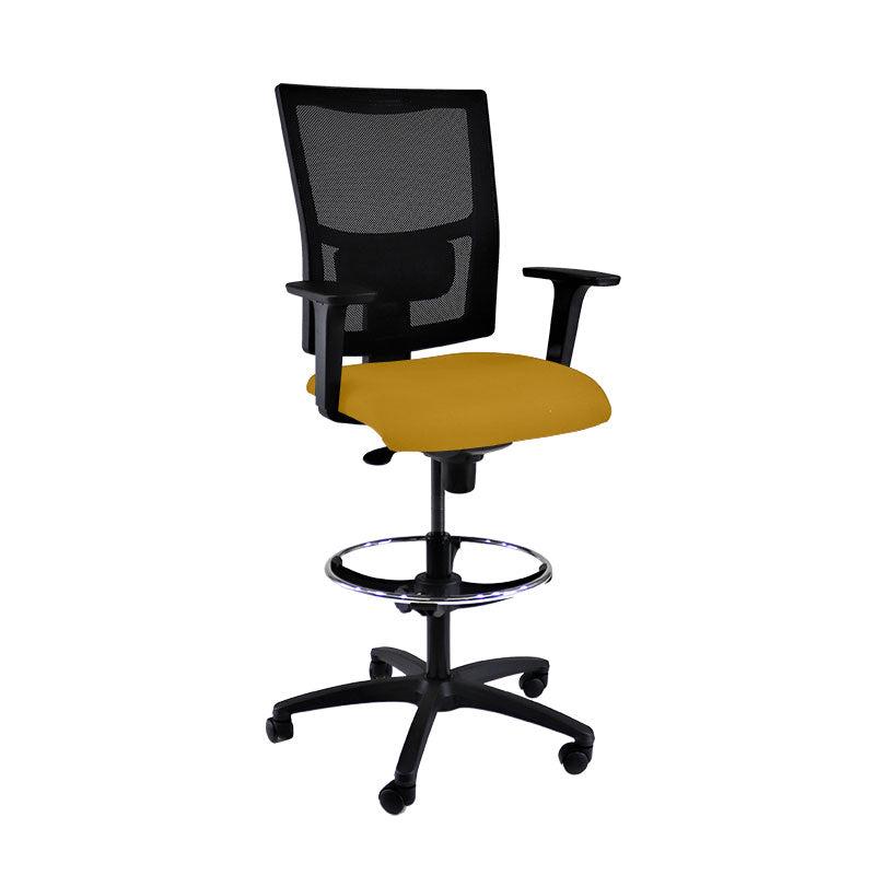 Saxen: Ergo Draughtsman Chair in Yellow Fabric - Refurbished