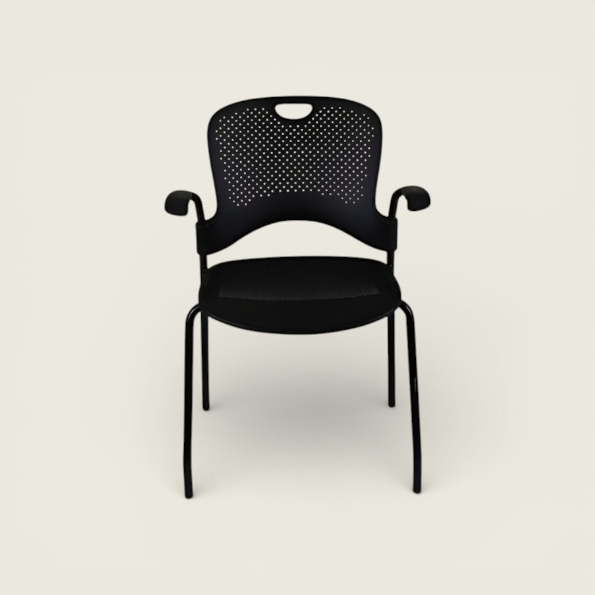 Herman Miller: Caper Stacking Chair - Plastic Black Back Black Mesh Seat and Black Arms - Refurbished