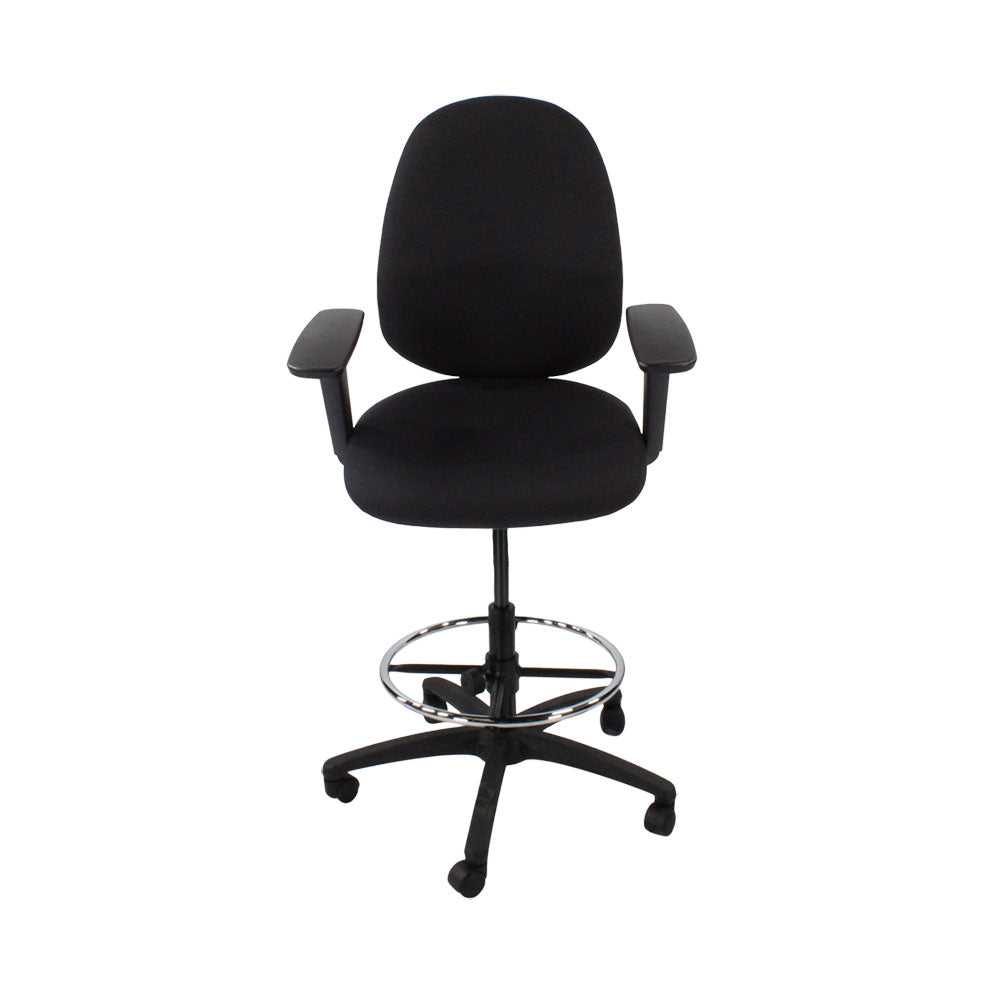 Saxen: Scoop High Draughtsman Chair in Black Fabric - Refurbished