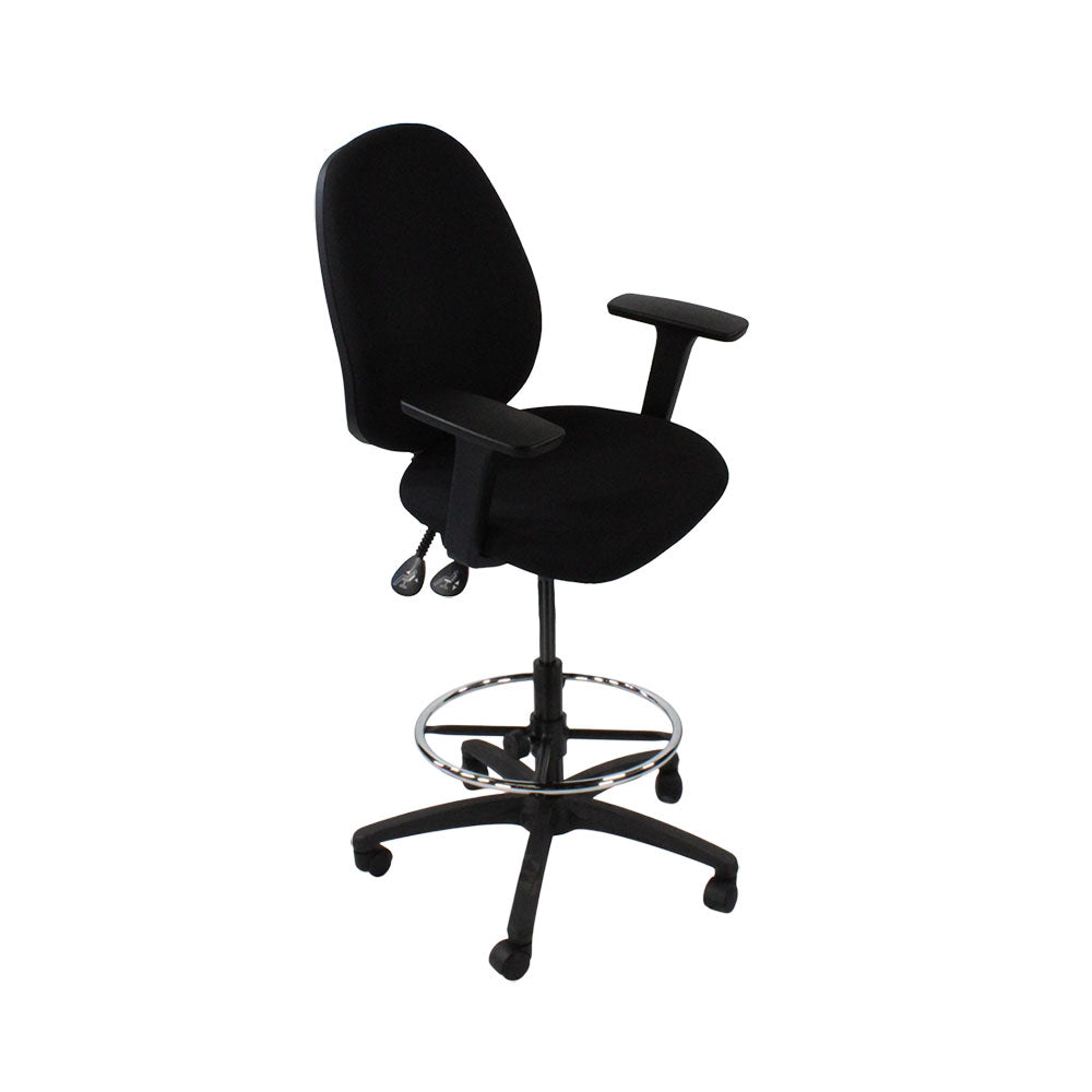 Saxen: Scoop High Draughtsman Chair in Black Fabric - Refurbished