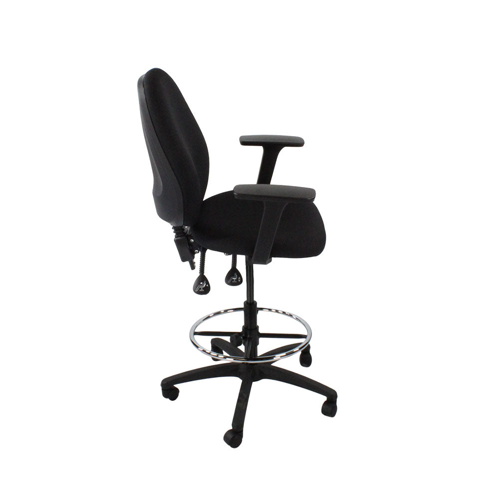 Saxen: Scoop High Draughtsman Chair in Black Fabric - Refurbished