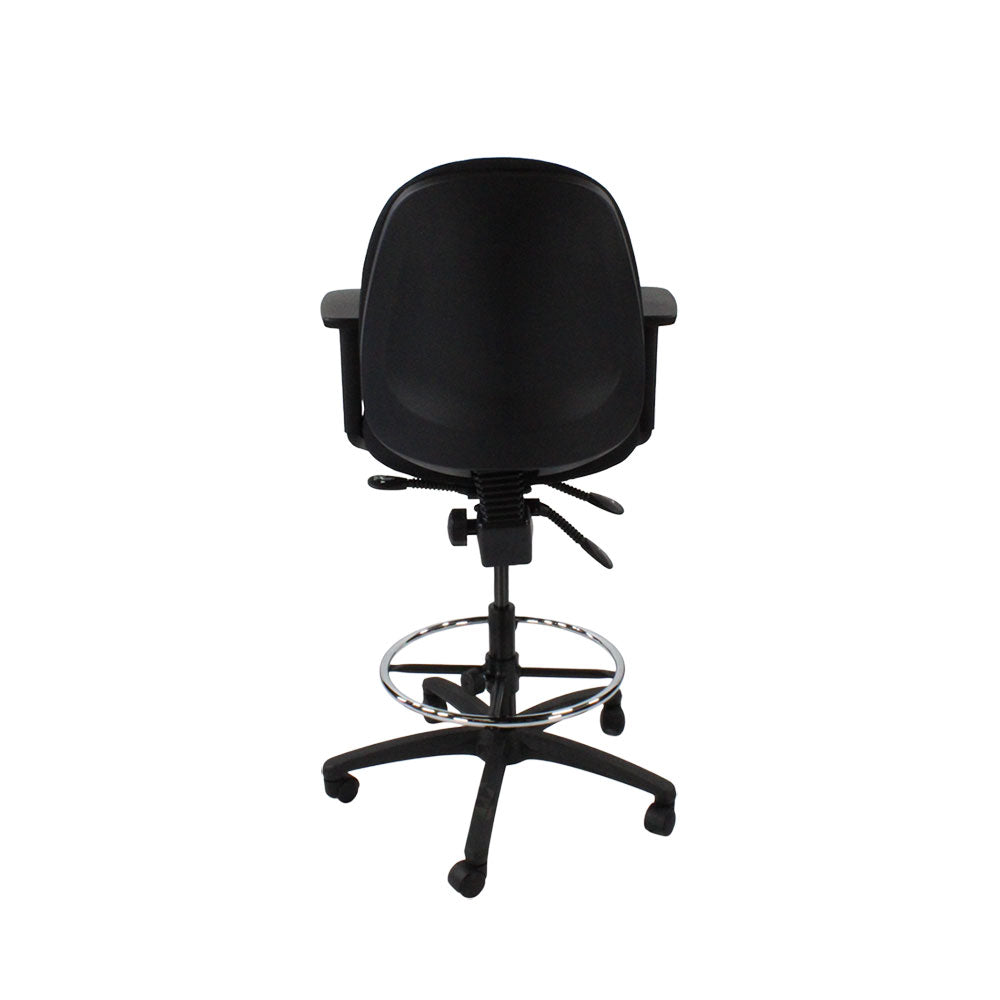 Saxen: Scoop High Draughtsman Chair in Black Fabric - Refurbished