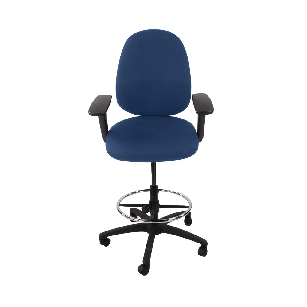 Saxen: Scoop High Draughtsman Chair in Blue Fabric - Refurbished
