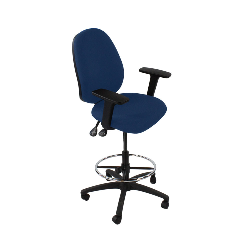 Saxen: Scoop High Draughtsman Chair in Blue Fabric - Refurbished