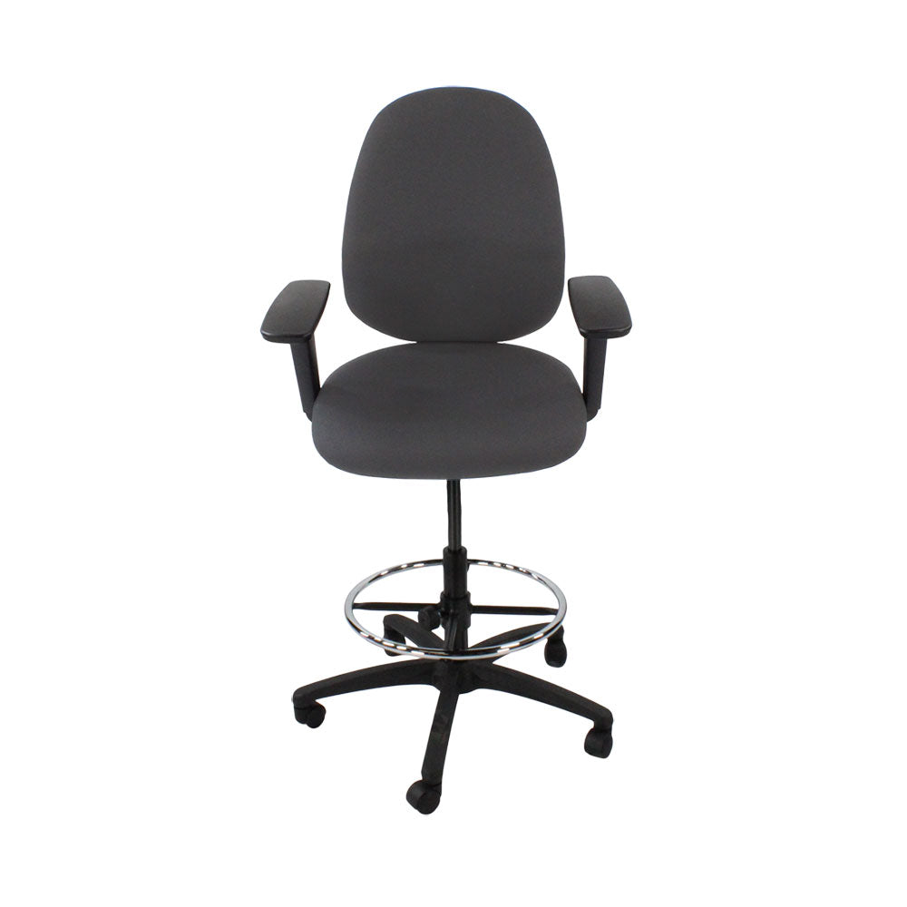 Saxen: Scoop High Draughtsman Chair in Grey Fabric - Refurbished