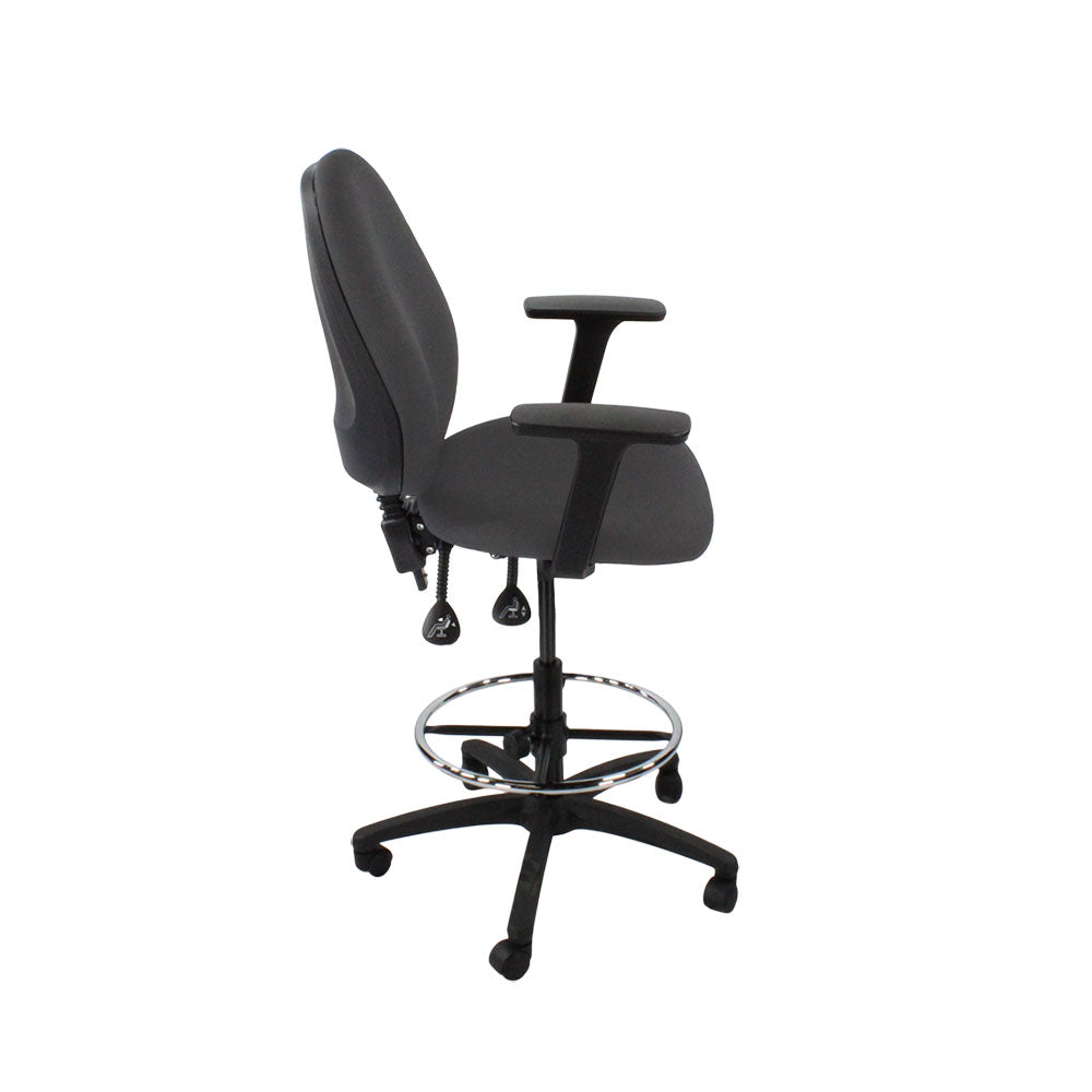 Saxen: Scoop High Draughtsman Chair in Grey Fabric - Refurbished