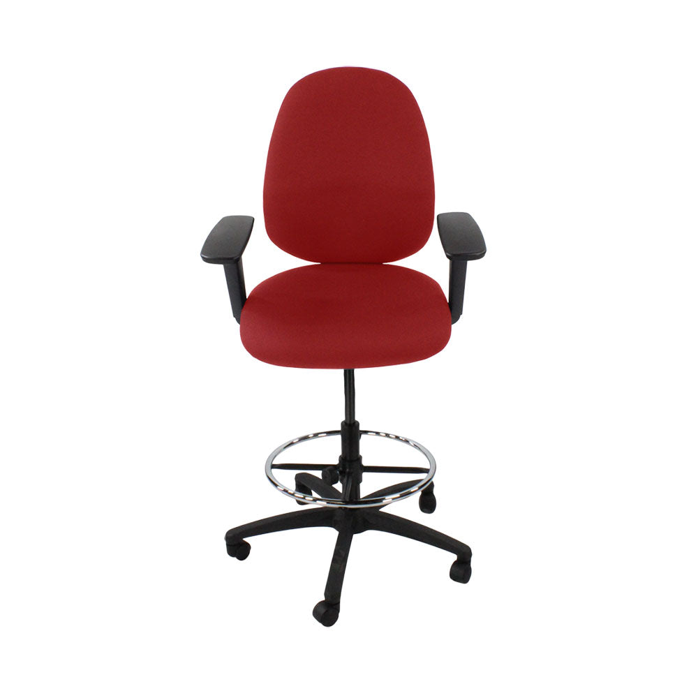 Saxen: Scoop High Draughtsman Chair in Red Fabric - Refurbished