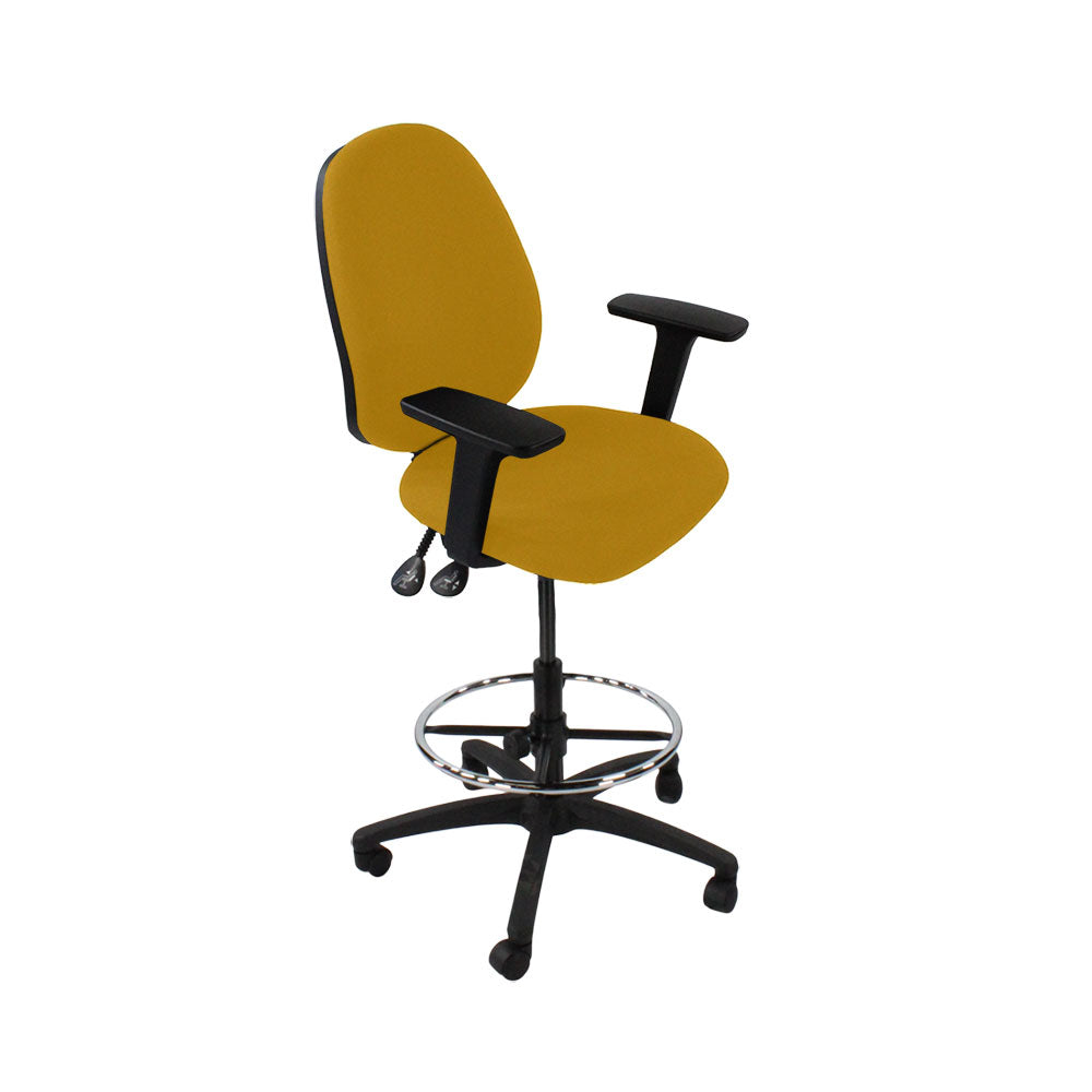 Saxen: Scoop High Draughtsman Chair in Yellow Fabric - Refurbished