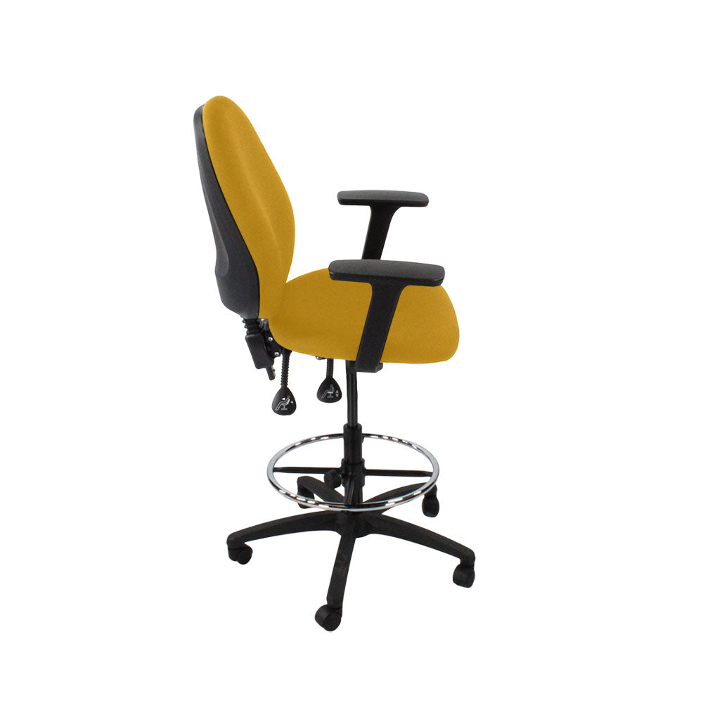 Saxen: Scoop High Draughtsman Chair in Yellow Fabric - Refurbished