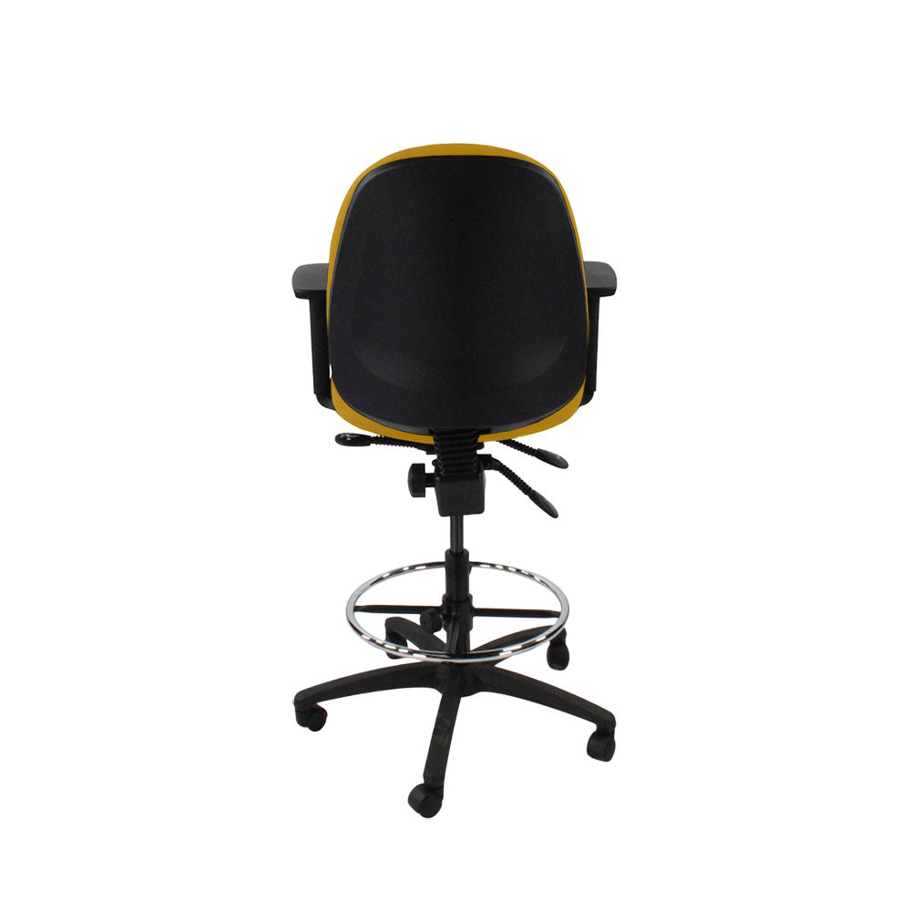 Saxen: Scoop High Draughtsman Chair in Yellow Fabric - Refurbished
