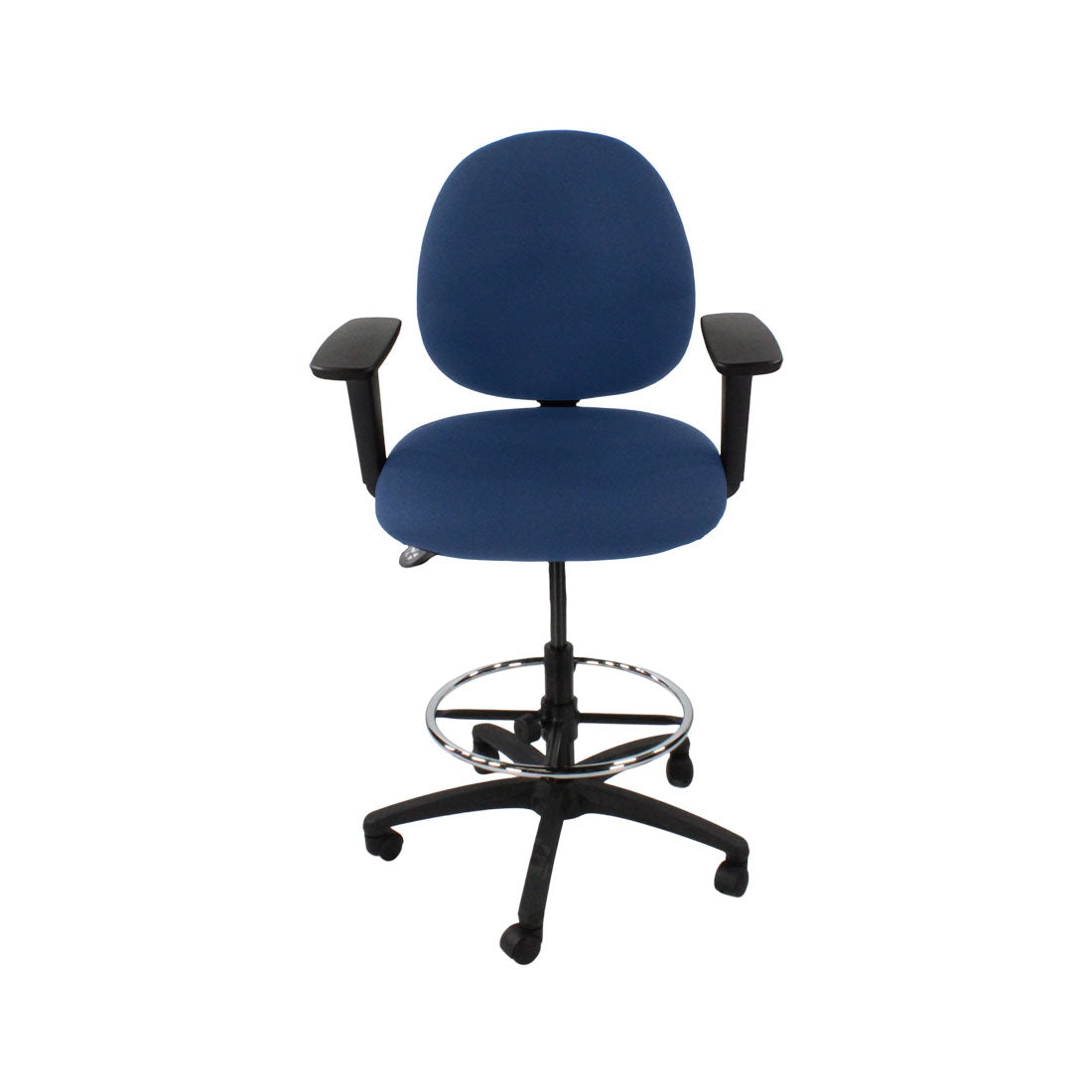 Saxen: Scoop Draughtsman Chair in Blue Fabric - Refurbished