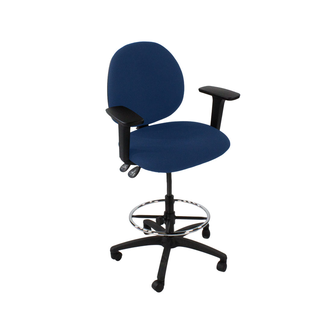 Saxen: Scoop Draughtsman Chair in Blue Fabric - Refurbished