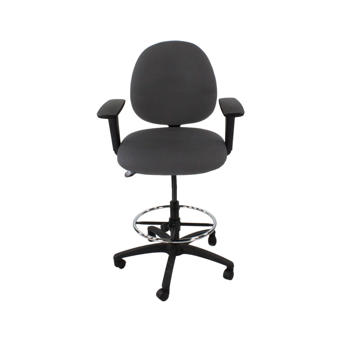 Saxen: Scoop Draughtsman Chair in Grey Fabric - Refurbished