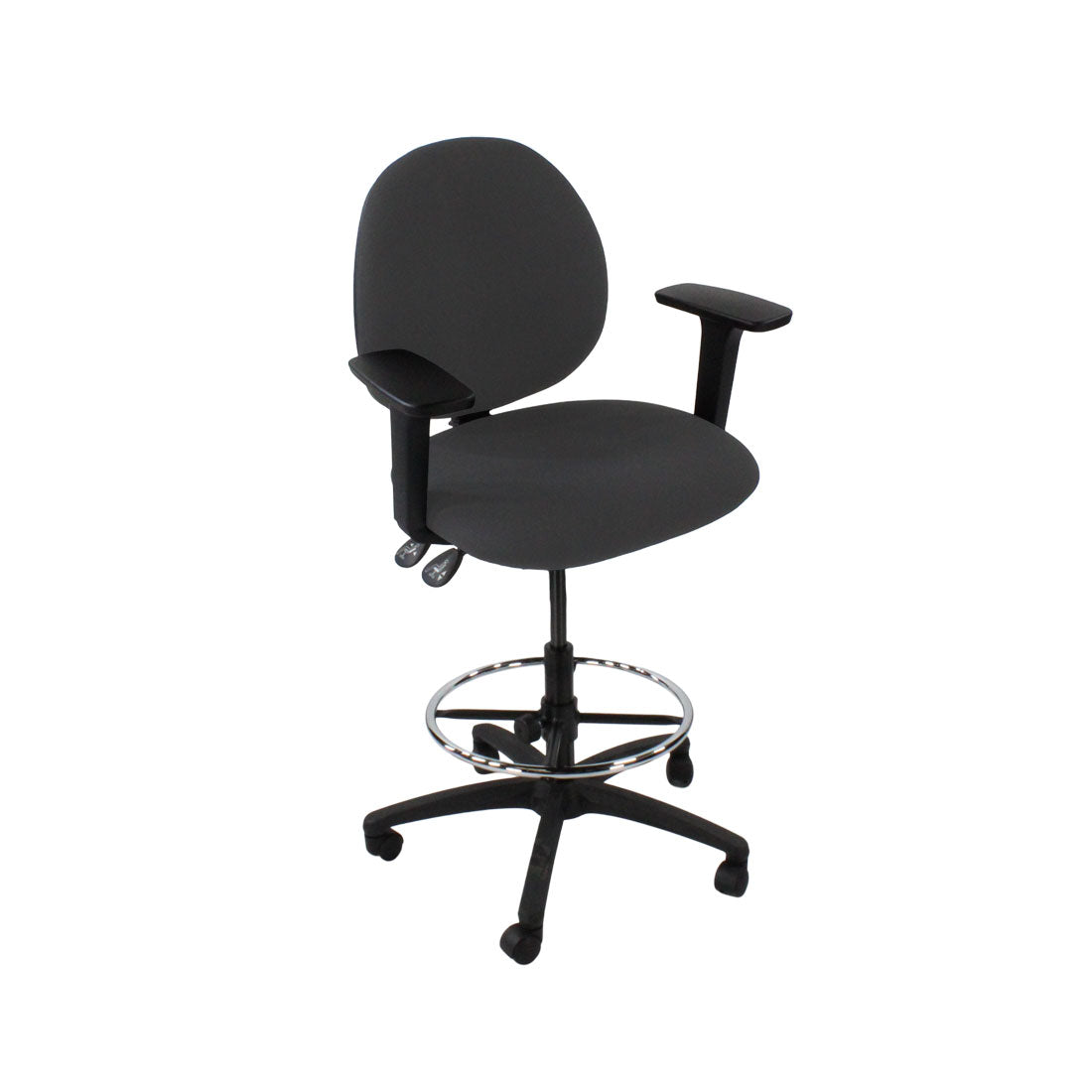 Saxen: Scoop Draughtsman Chair in Grey Fabric - Refurbished