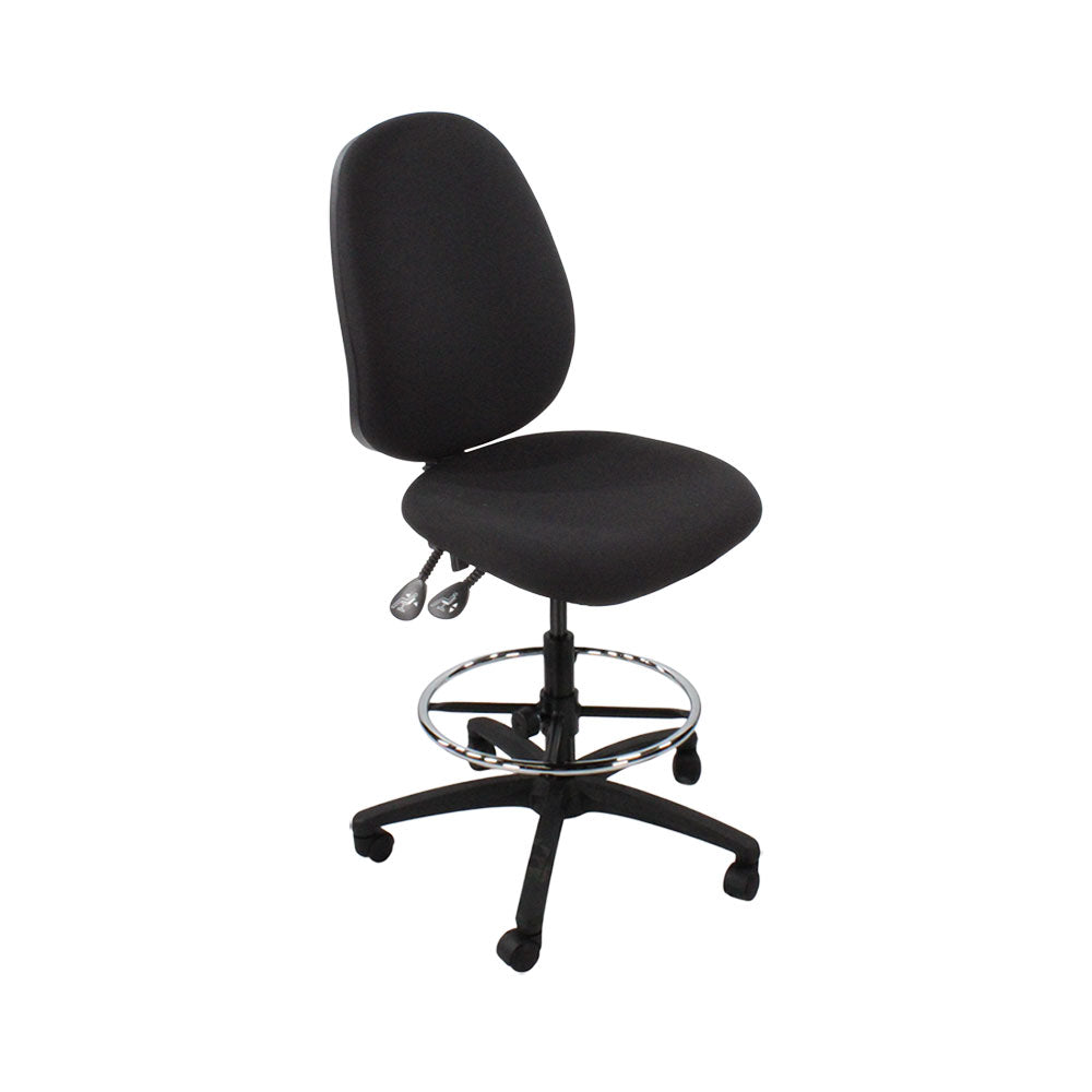 Saxen: Scoop High Draughtsman Chair Without Arms in Black Fabric - Refurbished