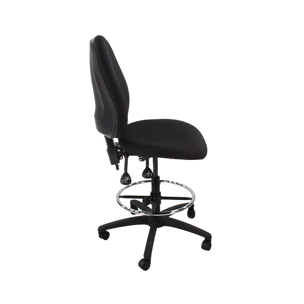 Saxen: Scoop High Draughtsman Chair Without Arms in Black Fabric - Refurbished