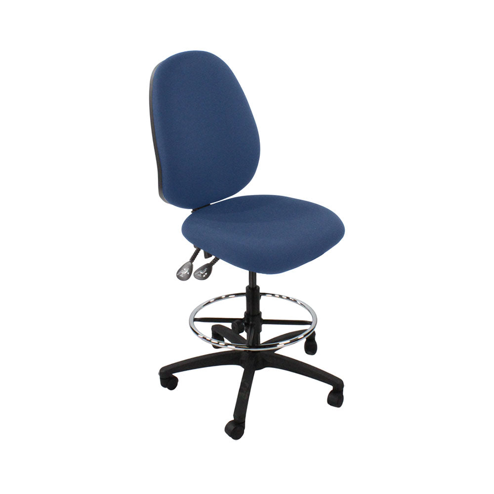 Saxen: Scoop High Draughtsman Chair Without Arms in Blue Fabric - Refurbished