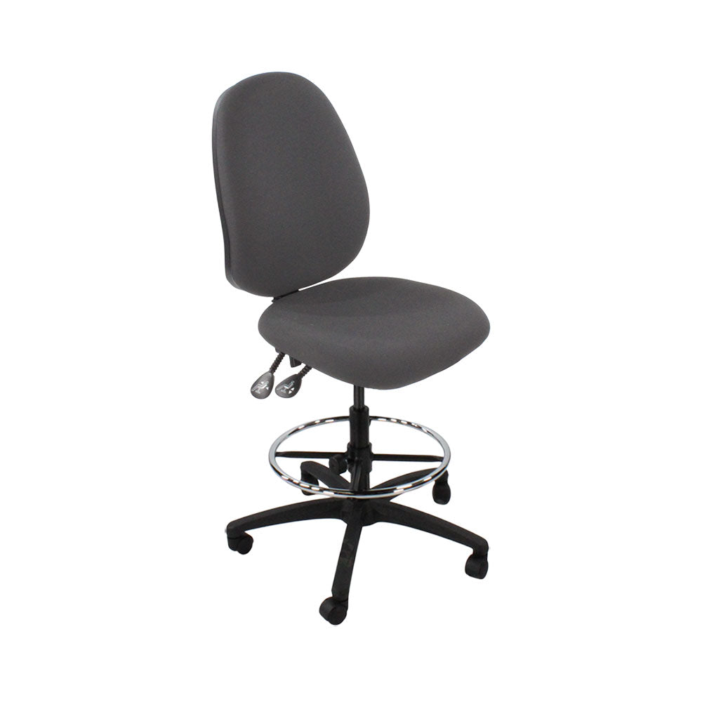Saxen: Scoop High Draughtsman Chair Without Arms in Grey Fabric - Refurbished