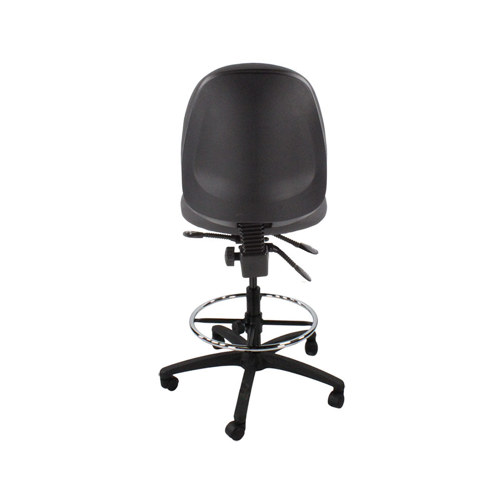 Saxen: Scoop High Draughtsman Chair Without Arms in Grey Fabric - Refurbished