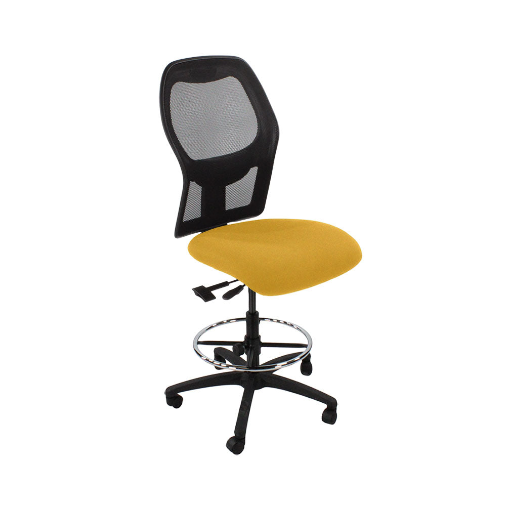 Ahrend: 160 Type Draughtsman Chair Without Arm in Yellow Fabric - Black Base - Refurbished