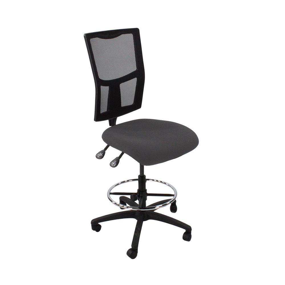 Saxen: Ergo 2 Draughtsman Chair Without Arms in Grey Fabric - Refurbished
