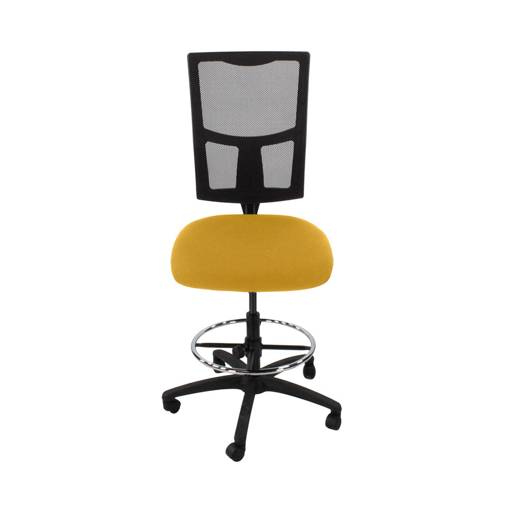 Saxen: Ergo 2 Draughtsman Chair Without Arms in Yellow Fabric - Refurbished