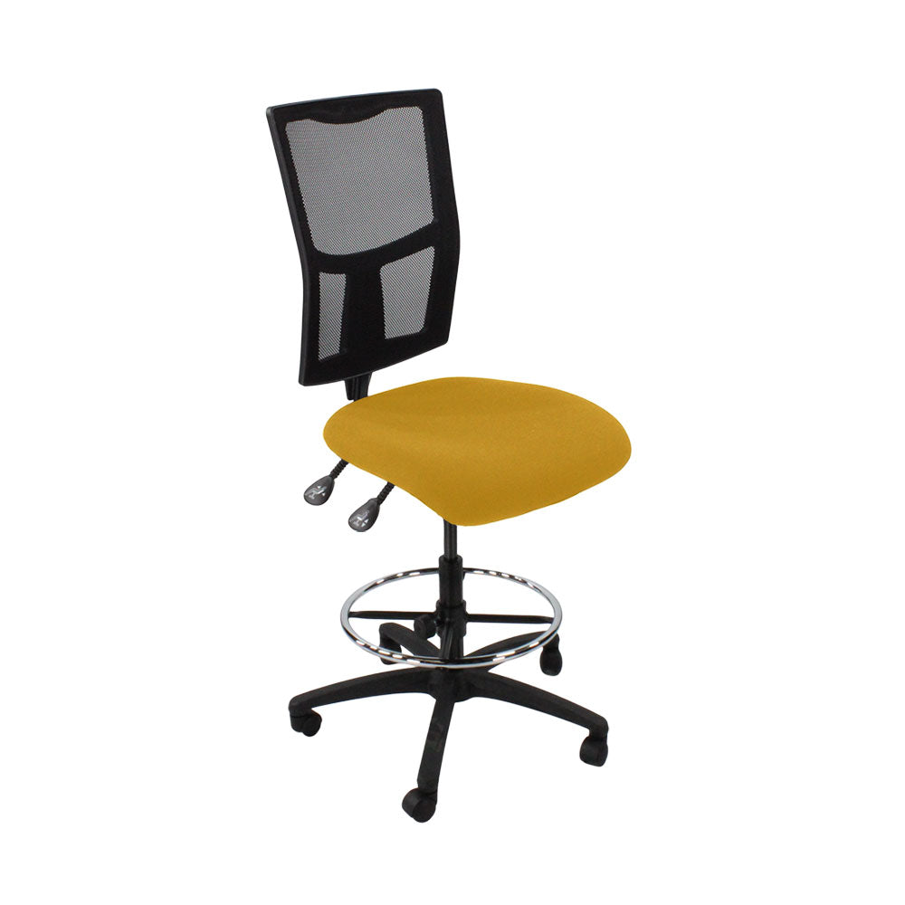 Saxen: Ergo 2 Draughtsman Chair Without Arms in Yellow Fabric - Refurbished