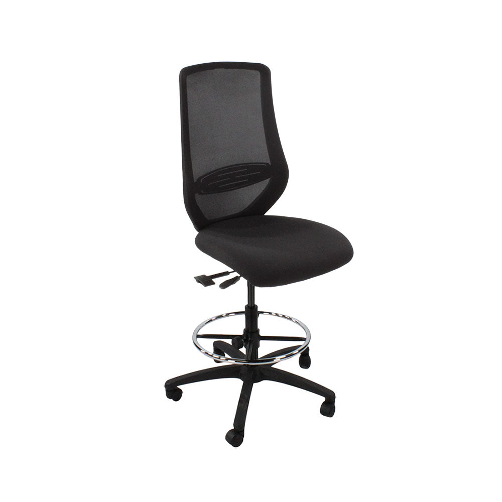 Saxen: Scudo Draughtsman Chair Without Arms in Black Fabric - Refurbished