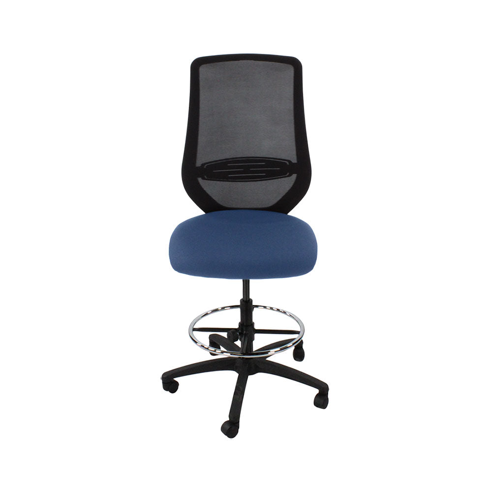 Saxen: Scudo Draughtsman Chair Without Arms in Blue Fabric - Refurbished