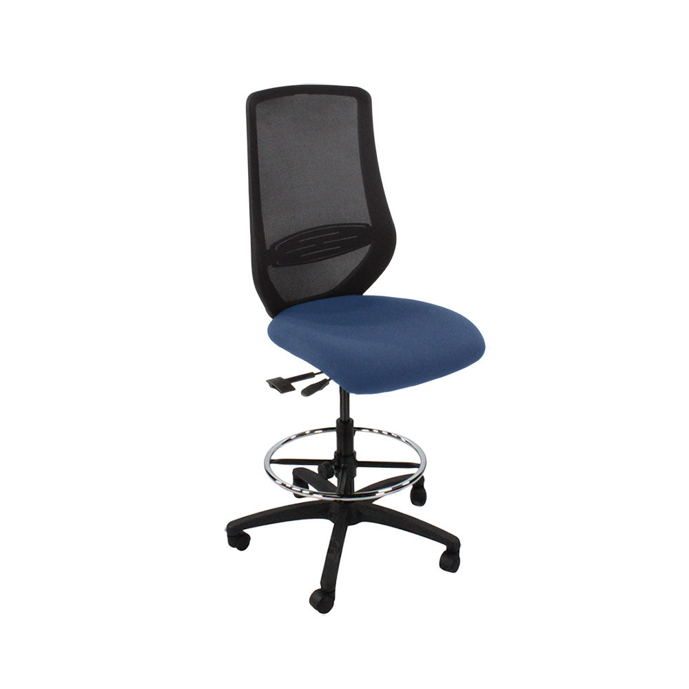 Saxen: Scudo Draughtsman Chair Without Arms in Blue Fabric - Refurbished