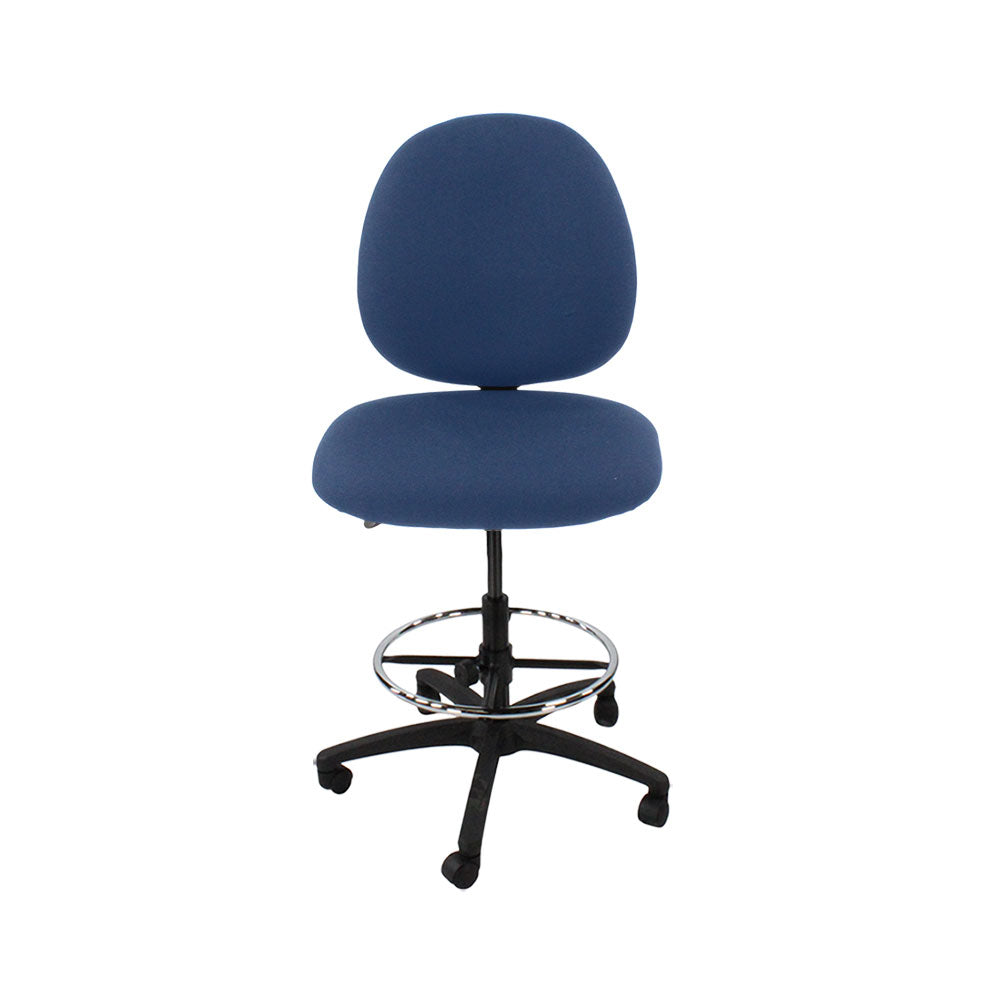 Saxen: Scoop Draughtsman Chair Without Arms in Blue Fabric - Refurbished