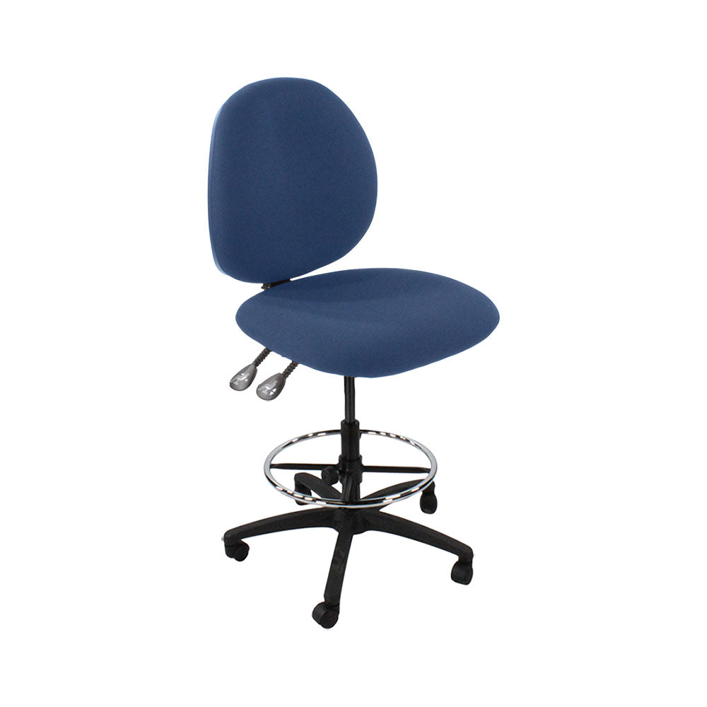 Saxen: Scoop Draughtsman Chair Without Arms in Blue Fabric - Refurbished