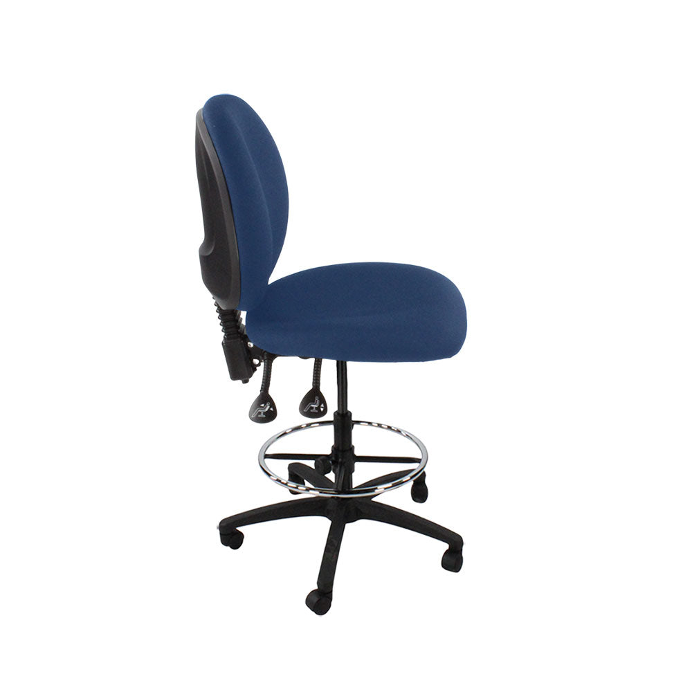 Saxen: Scoop Draughtsman Chair Without Arms in Blue Fabric - Refurbished