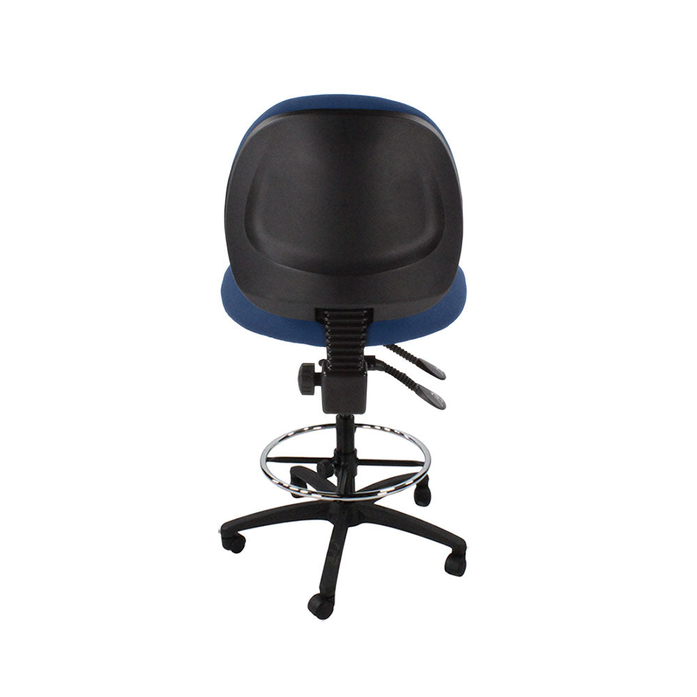 Saxen: Scoop Draughtsman Chair Without Arms in Blue Fabric - Refurbished