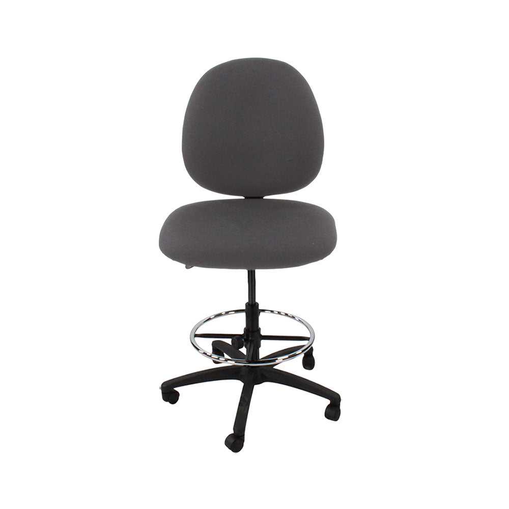 Saxen: Scoop Draughtsman Chair Without Arms in Grey Fabric - Refurbished