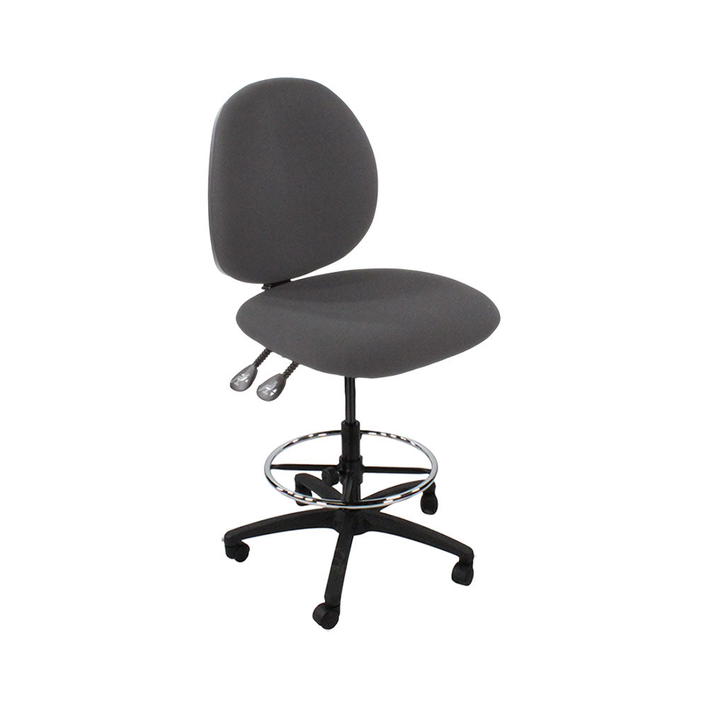 Saxen: Scoop Draughtsman Chair Without Arms in Grey Fabric - Refurbished
