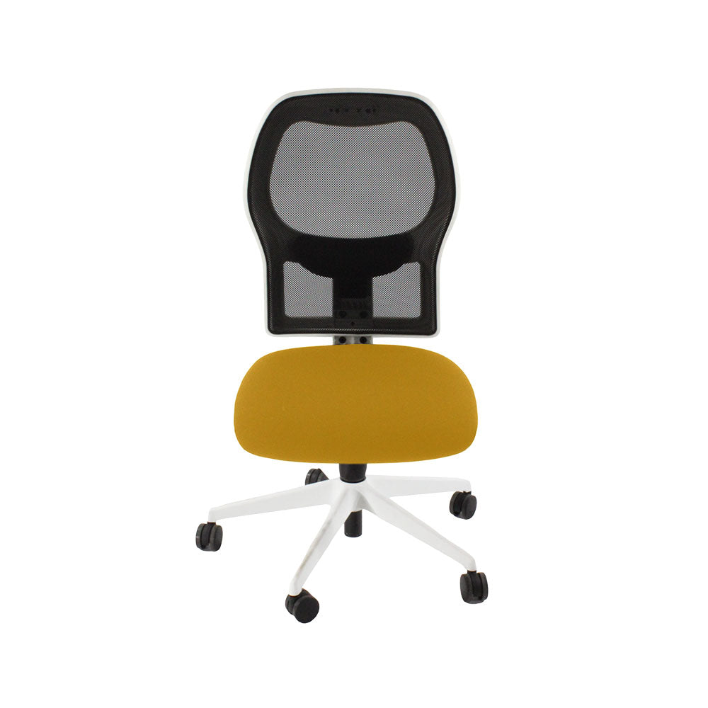 <tc>Ahrend</tc>Silla de trabajo tipo 160 en tela amarilla y estructura blanca, sin brazos - Reacondicionada