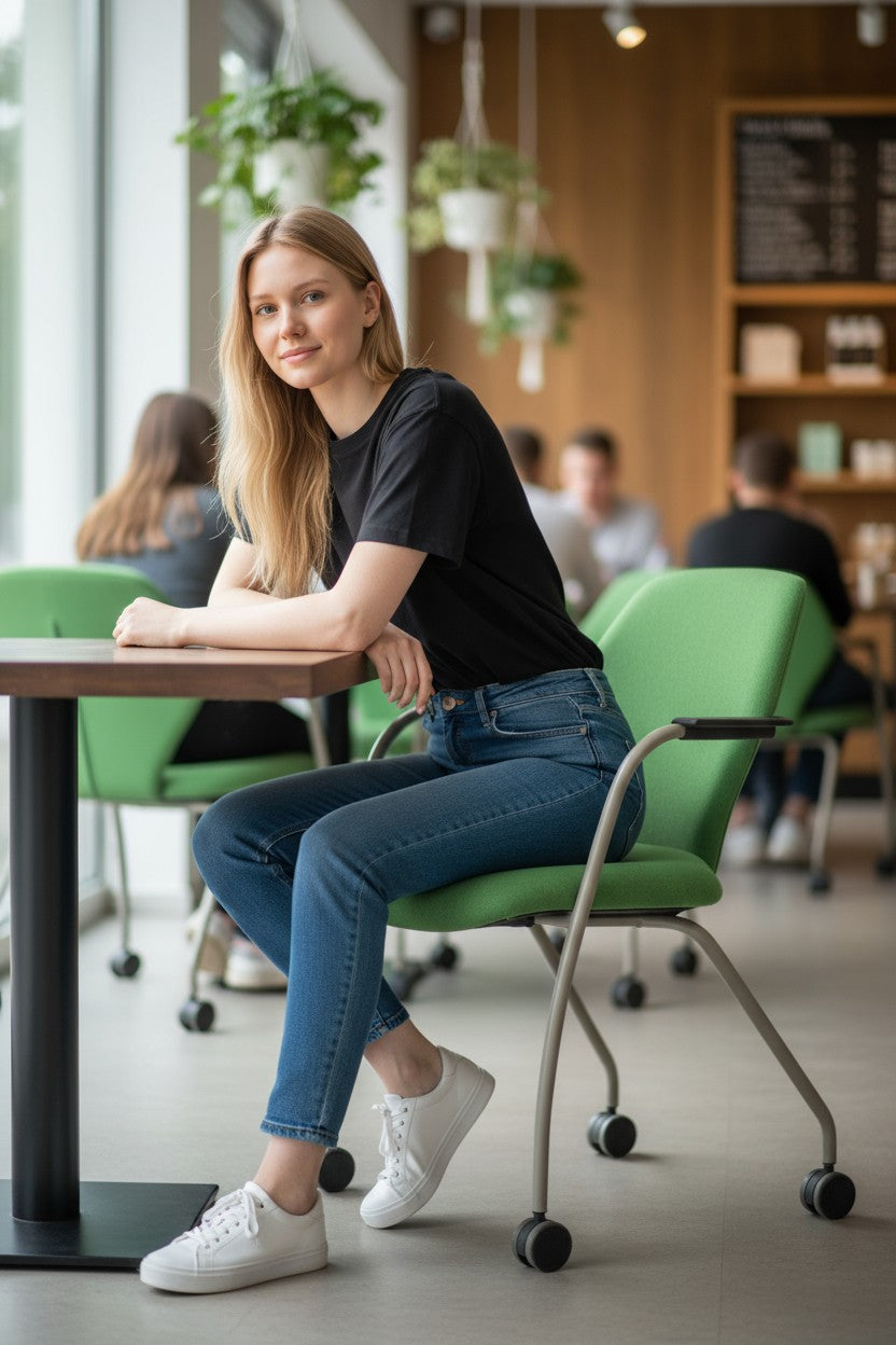 Orangebox: Green Visitors Side chair with Castors - Refurbished