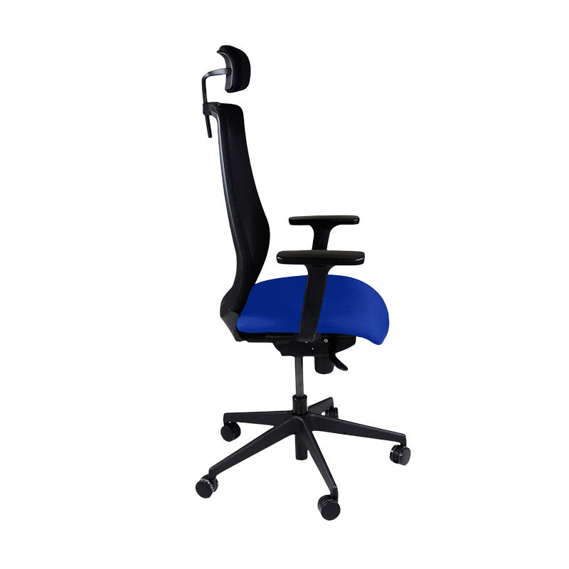 Saxen: Scudo Task Chair with Blue Fabric Seat with Headrest - Refurbished