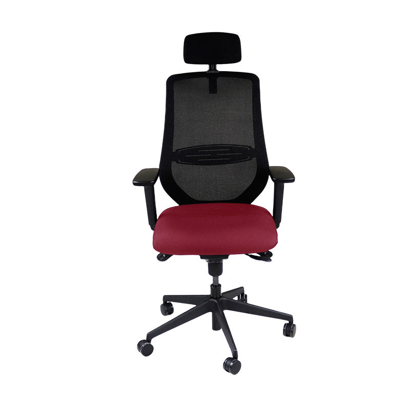 Saxen: Scudo Task Chair with Burgundy Leather Seat with Headrest - Refurbished