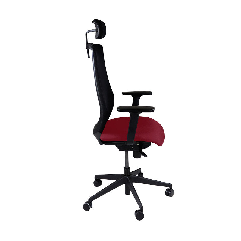 Saxen: Scudo Task Chair with Burgundy Leather Seat with Headrest - Refurbished