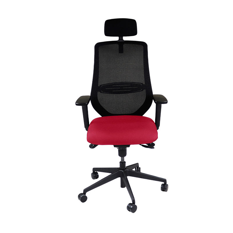 Saxen: Scudo Task Chair with Red Fabric Seat with Headrest - Refurbished