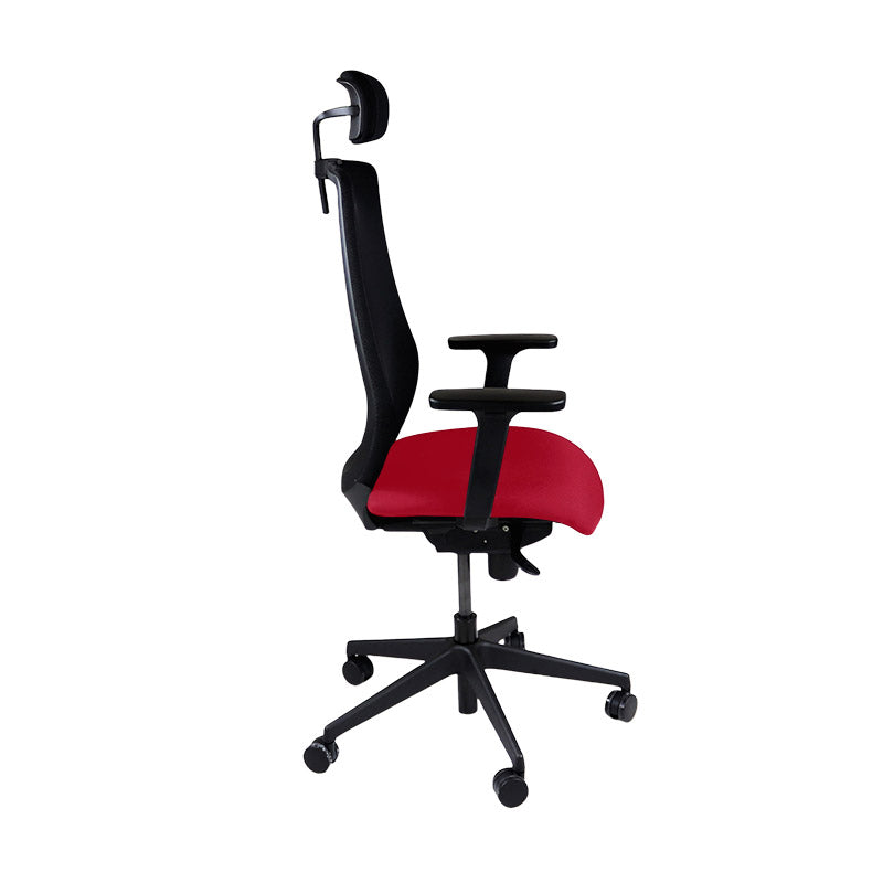 Saxen: Scudo Task Chair with Red Fabric Seat with Headrest - Refurbished